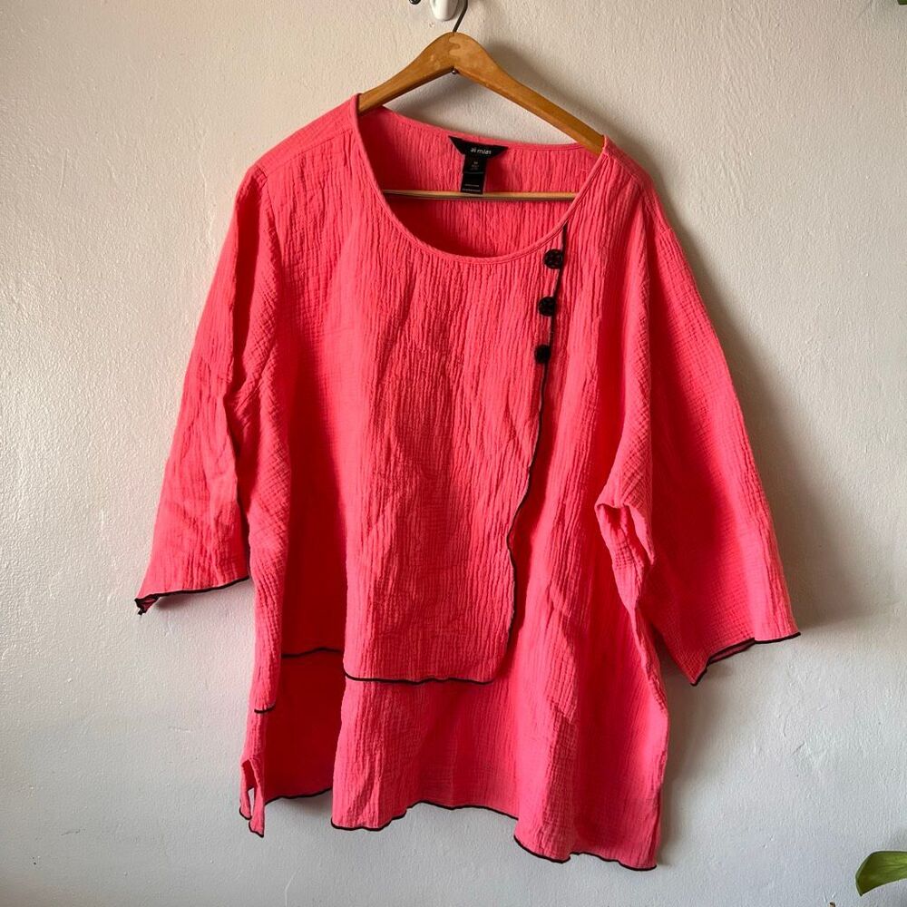All miles waffle textured gauzy material light weight cotton lagenlook  coral
